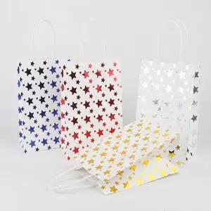Hot Stamped Star White Kraft Paper Gift Bags from direct Manufacturer