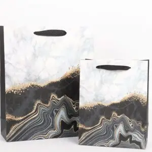 Custom Premium Marble Print Paper Bags | Luxury Gift Shopping Bags with Ribbon Handles Wholesale